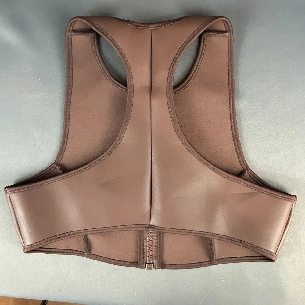 Skims Rubberized Scuba Swim Front-Zip High Neck Bikini Top Cocoa Brown XL NWT